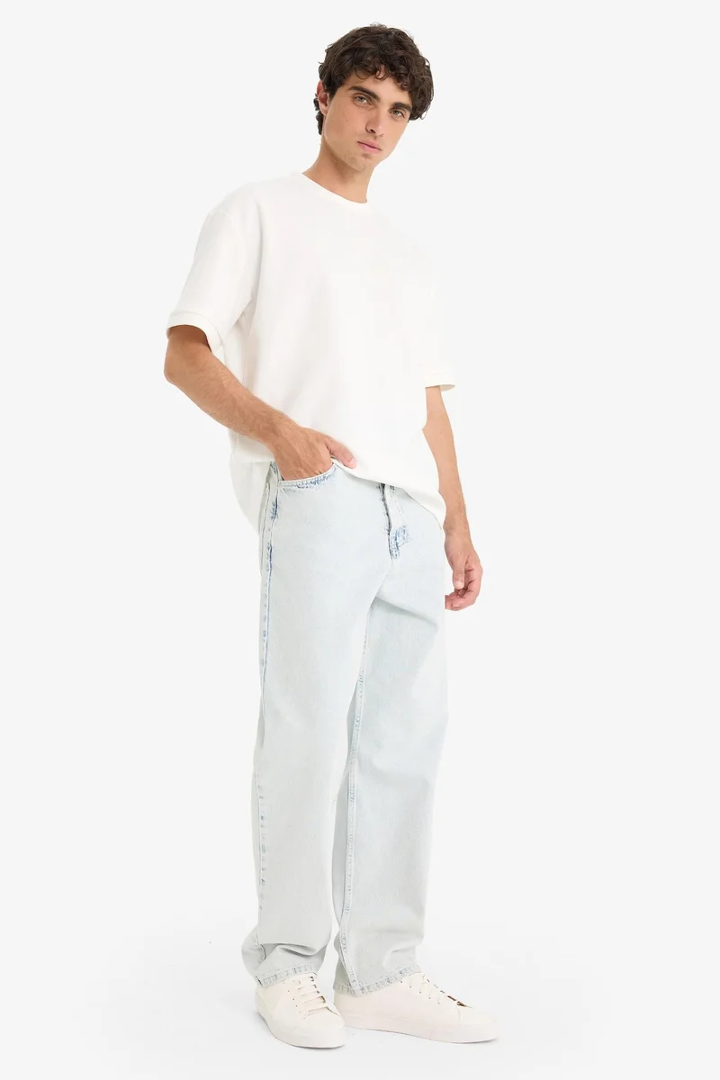 Defacto  Cotton Baggy Fit Wide Leg Washed Jeans for Men | Best Price UAE