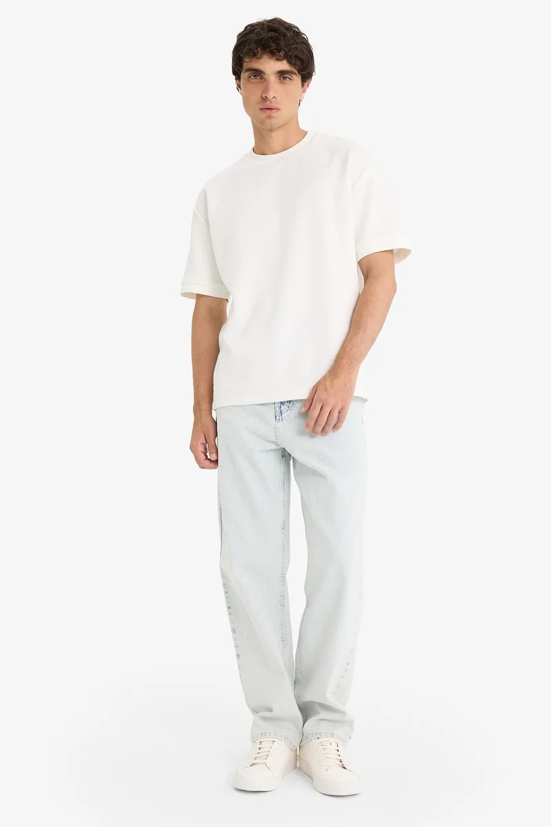Defacto  Cotton Baggy Fit Wide Leg Washed Jeans for Men | Best Price UAE