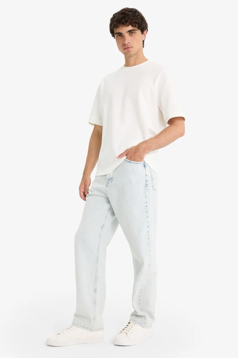 Cotton Baggy Fit Wide Leg Washed Jeans