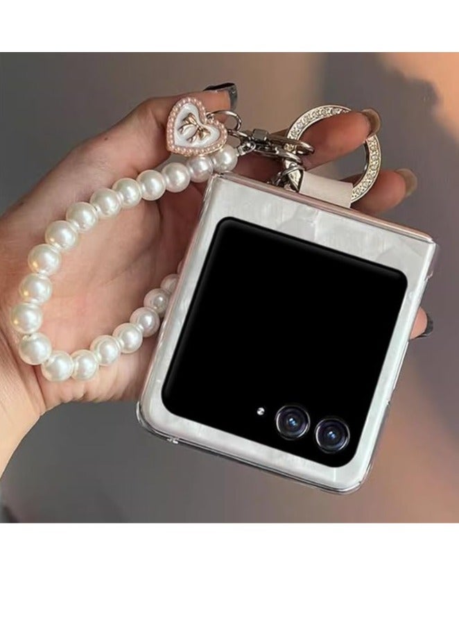 general Clear Case for Motorola Razr 50 Ultra (2024), Foldable Anti-fall Phone Case with Finger Ring & Pearl Wristband, Ultra-thin Shockproof Protective Cover for Moto Razr 50 Ultra - Image 1