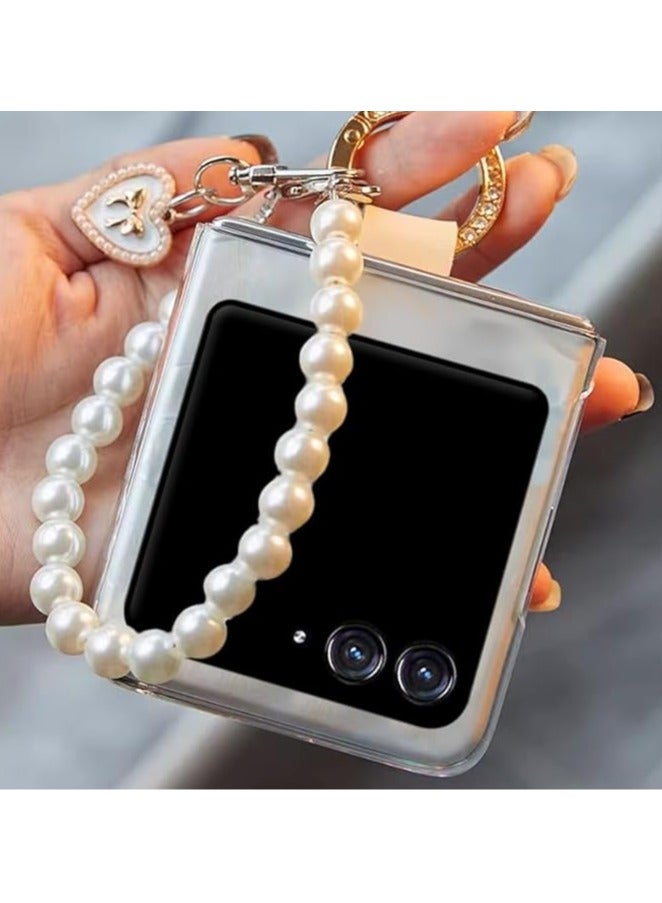 general Clear Case for Motorola Razr 50 Ultra (2024), Foldable Anti-fall Phone Case with Finger Ring & Pearl Wristband, Ultra-thin Shockproof Protective Cover for Moto Razr 50 Ultra - Image 4