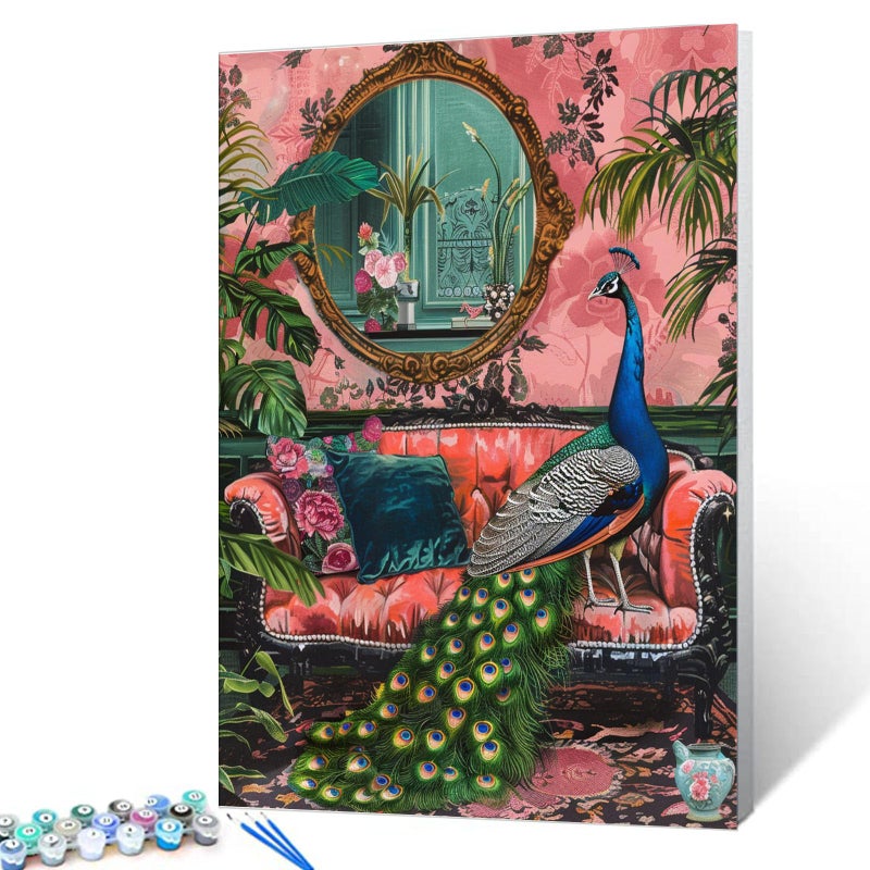 Aihonmin Peacock Paint by Numbers Boho Paint by Numbers Kits for Adult,Botanical Green Leaves Paint by Numbers Pigment in Gift Box Suitable for Home Wall Decor Without Framed 16''W x 20''H - Image 1