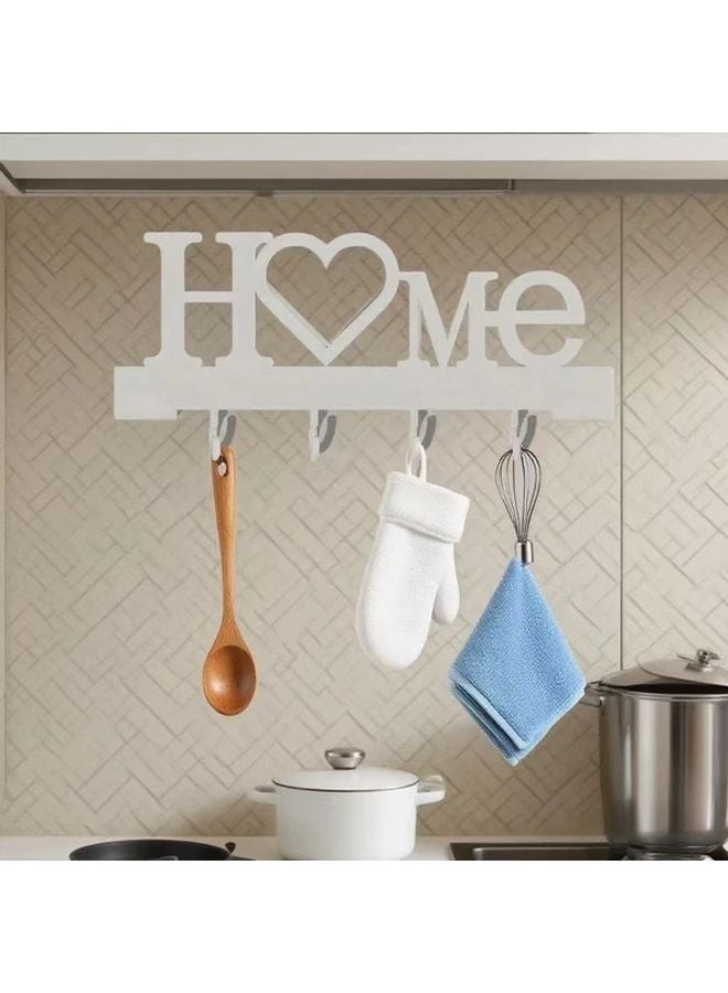 Black Heart Shaped Wall Mounted Key Holder With HOME Sign And Utensil Hooks - Image 2