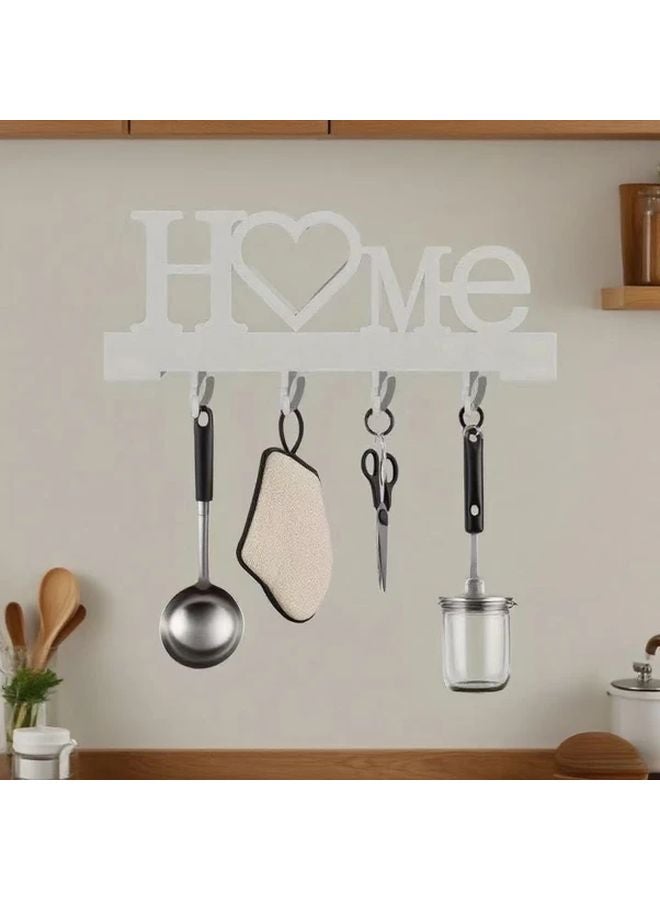 Black Heart Shaped Wall Mounted Key Holder With HOME Sign And Utensil Hooks - Image 4