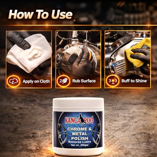 KANGAROO Chrome And Metal Polish For Chrome, Copper, Brass, Bronze, Gold, Nickel And Stainless Steel. All Metal Cleaner, Polisher And Protectant. Removes Oxidation And Discoloration (200 Gram) - Image 5