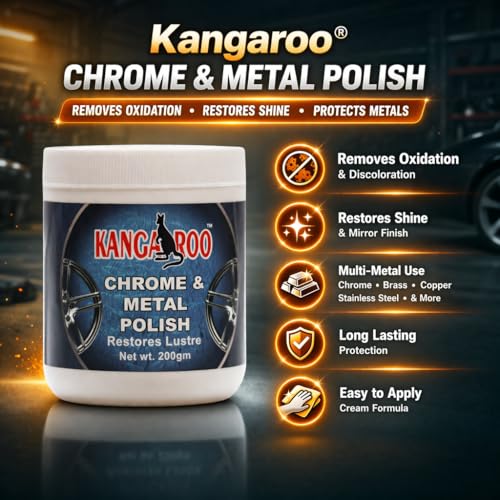 KANGAROO Chrome And Metal Polish For Chrome, Copper, Brass, Bronze, Gold, Nickel And Stainless Steel. All Metal Cleaner, Polisher And Protectant. Removes Oxidation And Discoloration (200 Gram) - Image 2