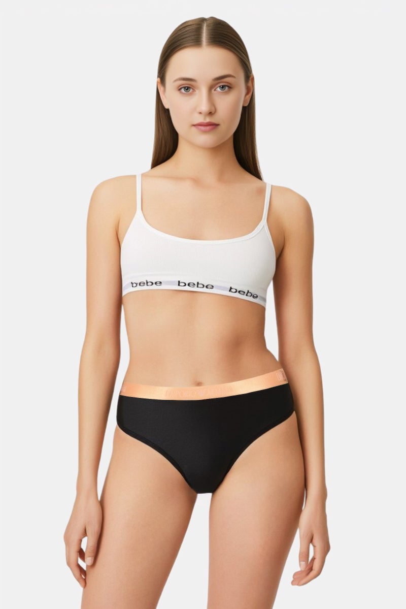 bebe Women Padded Brand Logo Pull Over Bra, White - Image 1