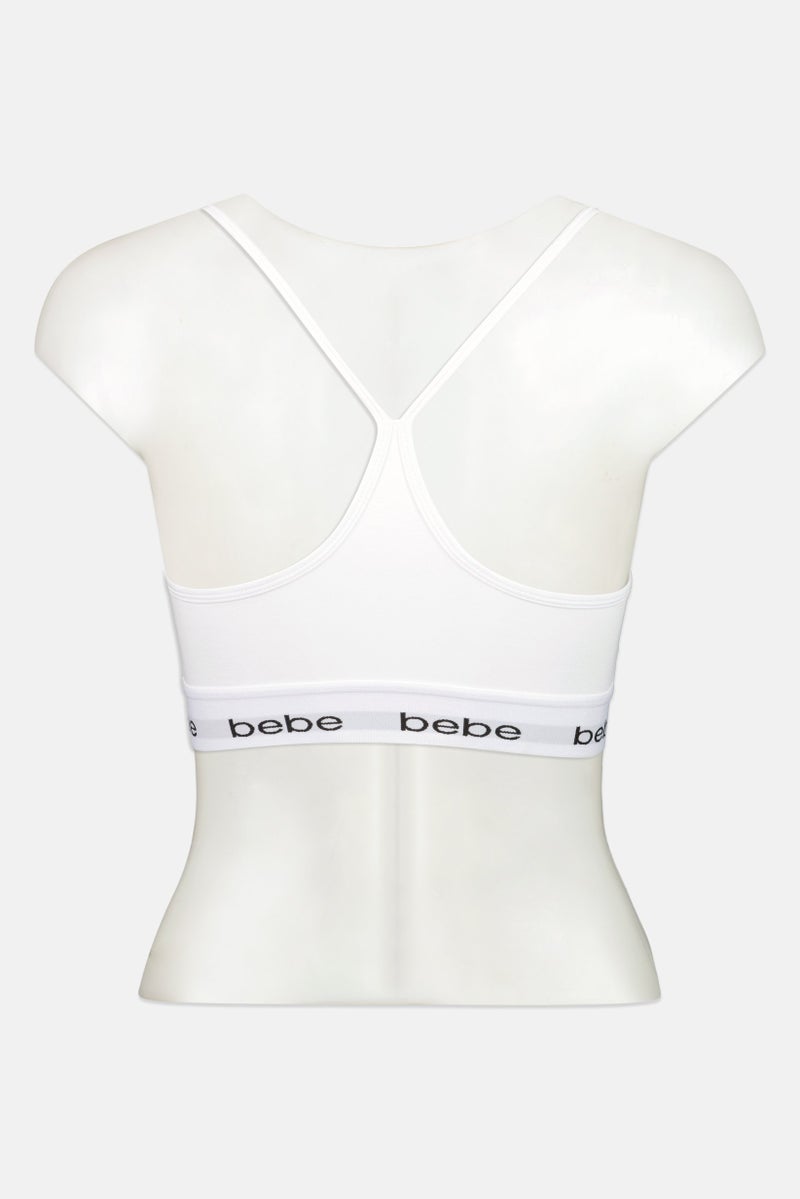 bebe Women Padded Brand Logo Pull Over Bra, White - Image 3