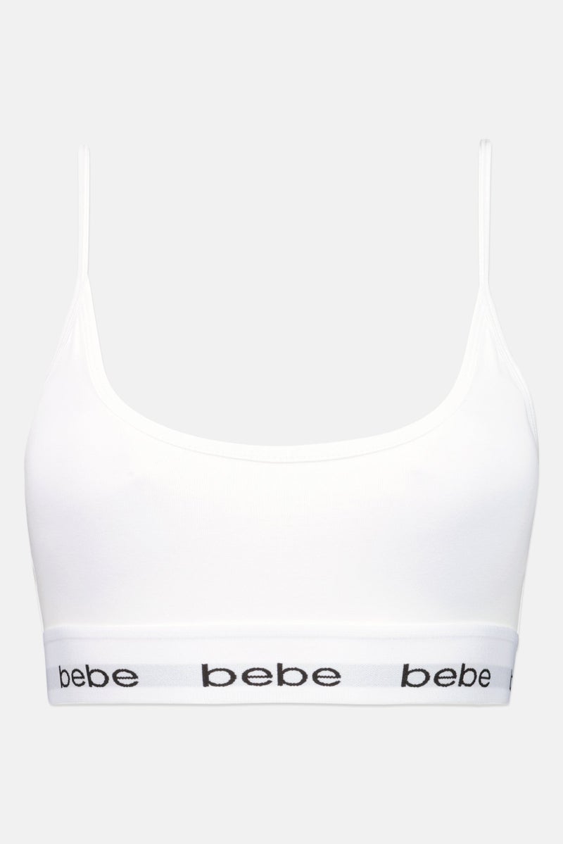 bebe Women Padded Brand Logo Pull Over Bra, White - Image 2