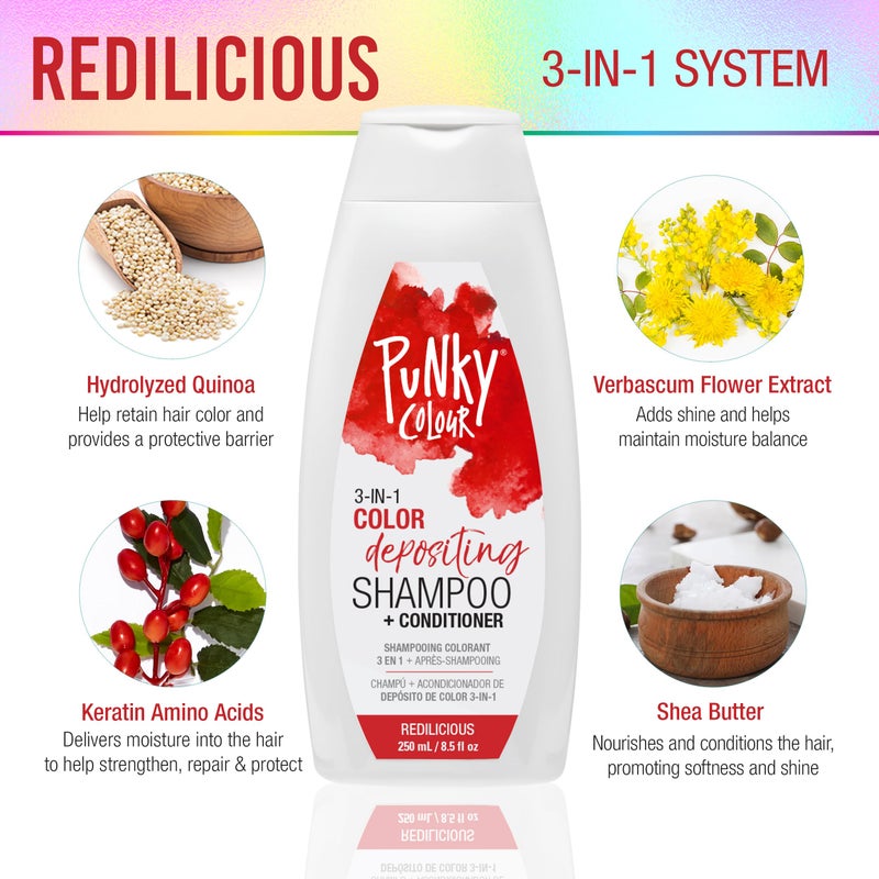 Punky Colour 3-in-1 Color Depositing Conditioner & Hair Cleanser - Redilicious, Semi Permanent Hair Color Conditioner, Cruelty-Free Hair-Dye, 8.5 fl oz. - Image 2