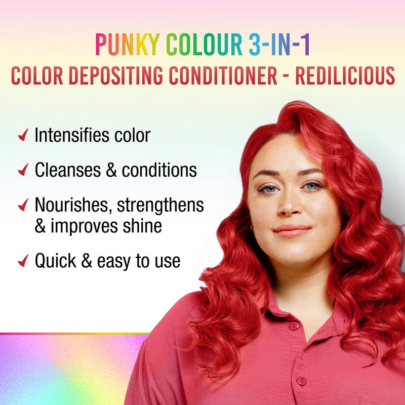 Punky Colour 3-in-1 Color Depositing Conditioner & Hair Cleanser - Redilicious, Semi Permanent Hair Color Conditioner, Cruelty-Free Hair-Dye, 8.5 fl oz. - Image 1