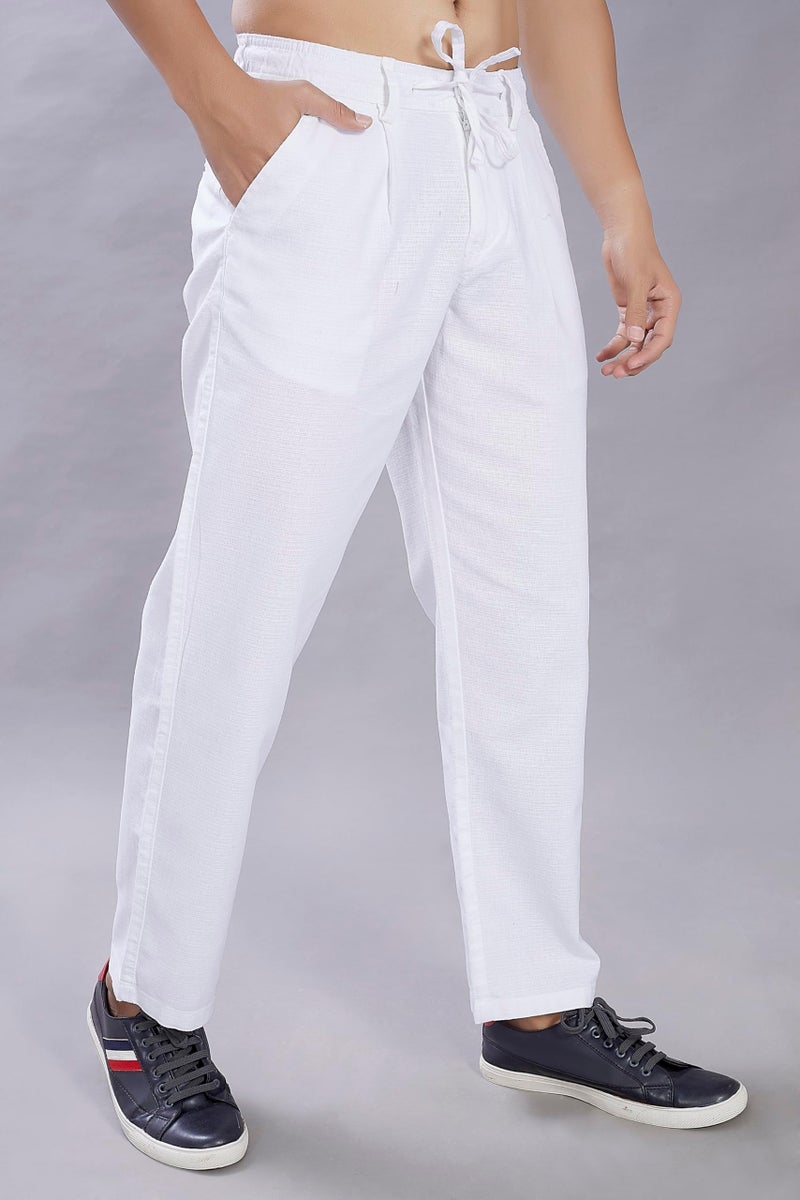 DIVISIVE Men's Relaxed Fit Front Pleated Cotton Linen Blend Trousers (DPT31_36_White) - Image 5
