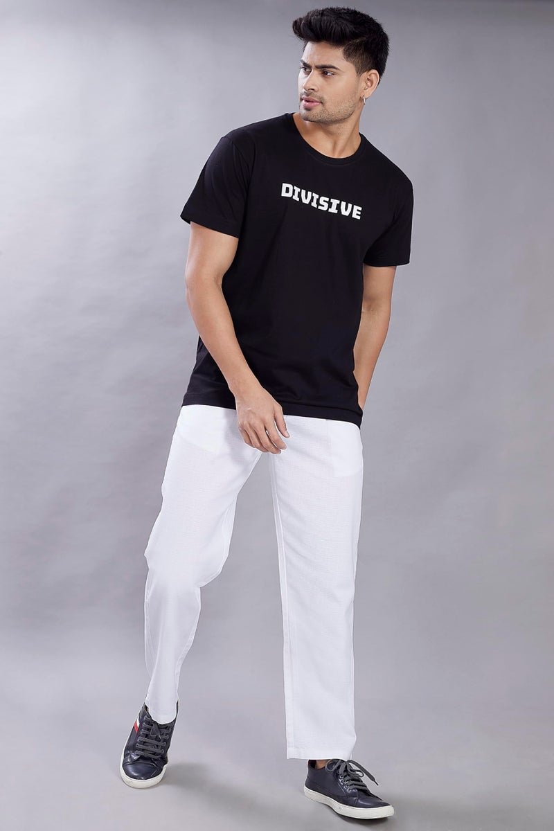 DIVISIVE Men's Relaxed Fit Front Pleated Cotton Linen Blend Trousers (DPT31_36_White) - Image 2