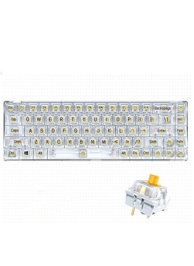 Transparent Gaming Keyboard,68 Keys USB Wired Mechanical Keyboard with Transparent PBT Keycaps and RGB Side Light for Office Gaming,Suitable for PC/Ps4/Xbox Gamers,Yellow Switch - Image 1