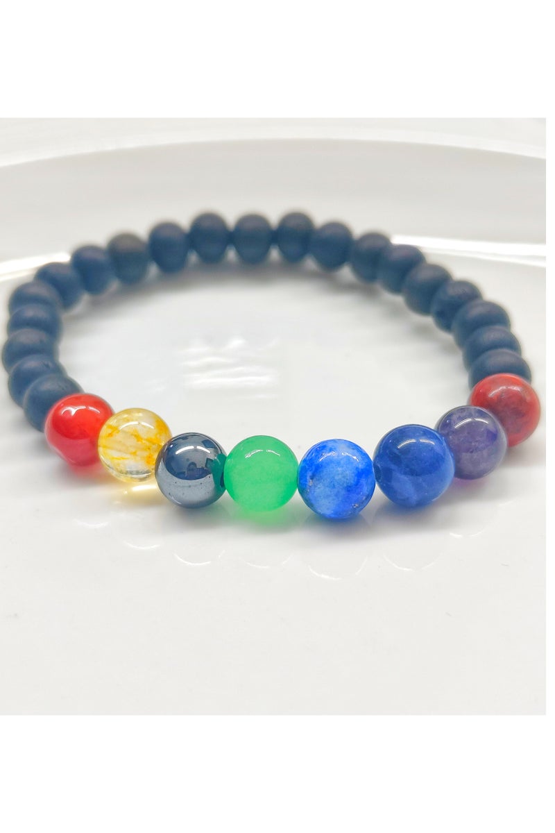 NATURAL STONE CHAKRA BRACELET WIITH BLACK EBONY - Image 1