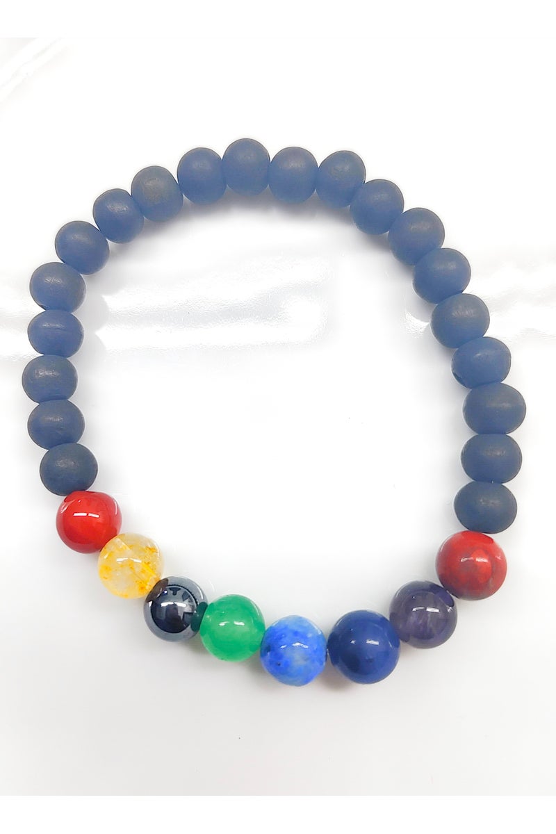 NATURAL STONE CHAKRA BRACELET WIITH BLACK EBONY - Image 2