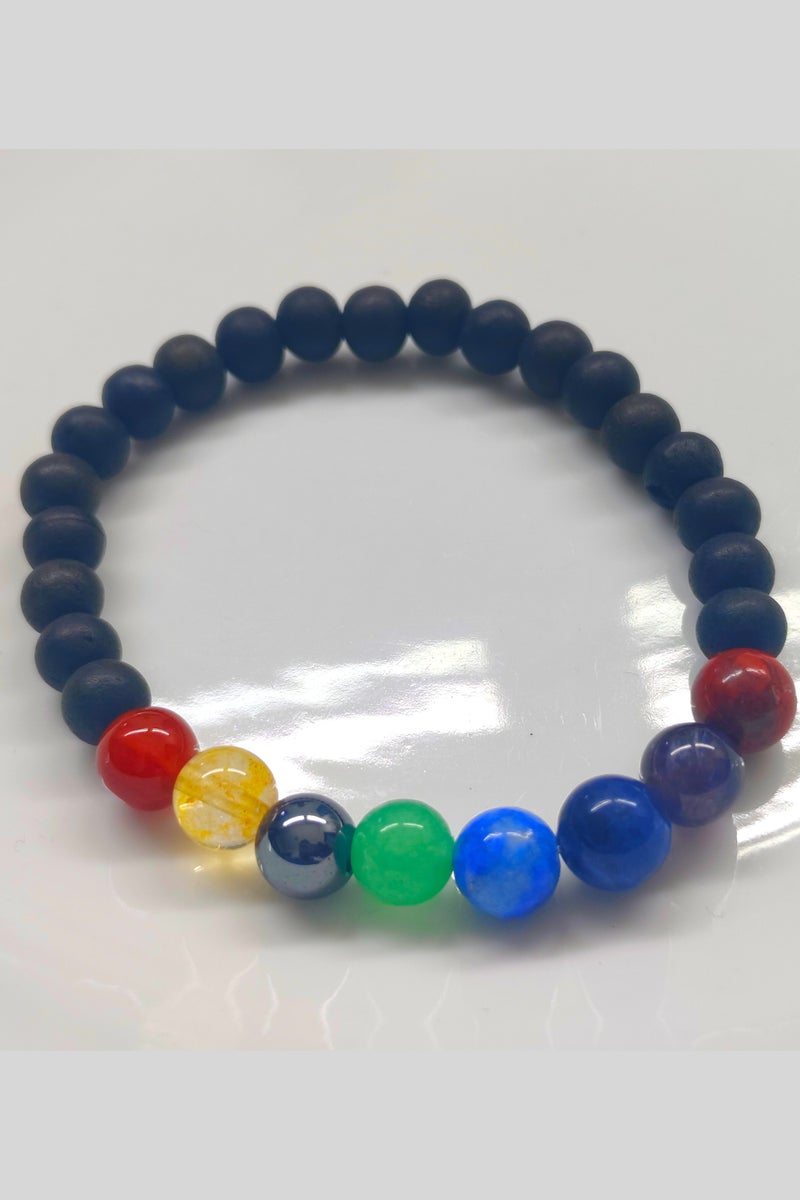 NATURAL STONE CHAKRA BRACELET WIITH BLACK EBONY - Image 3