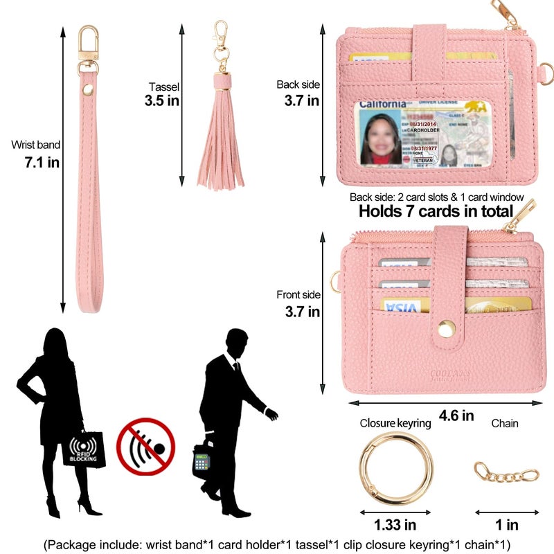 COOLANS Wristlet Bracelet Keychain Card Holder Card Pocket PU Leather Purse Tassel Keychain Bangle Key Ring for Women Girls (Purse 04 Pink) - Image 2