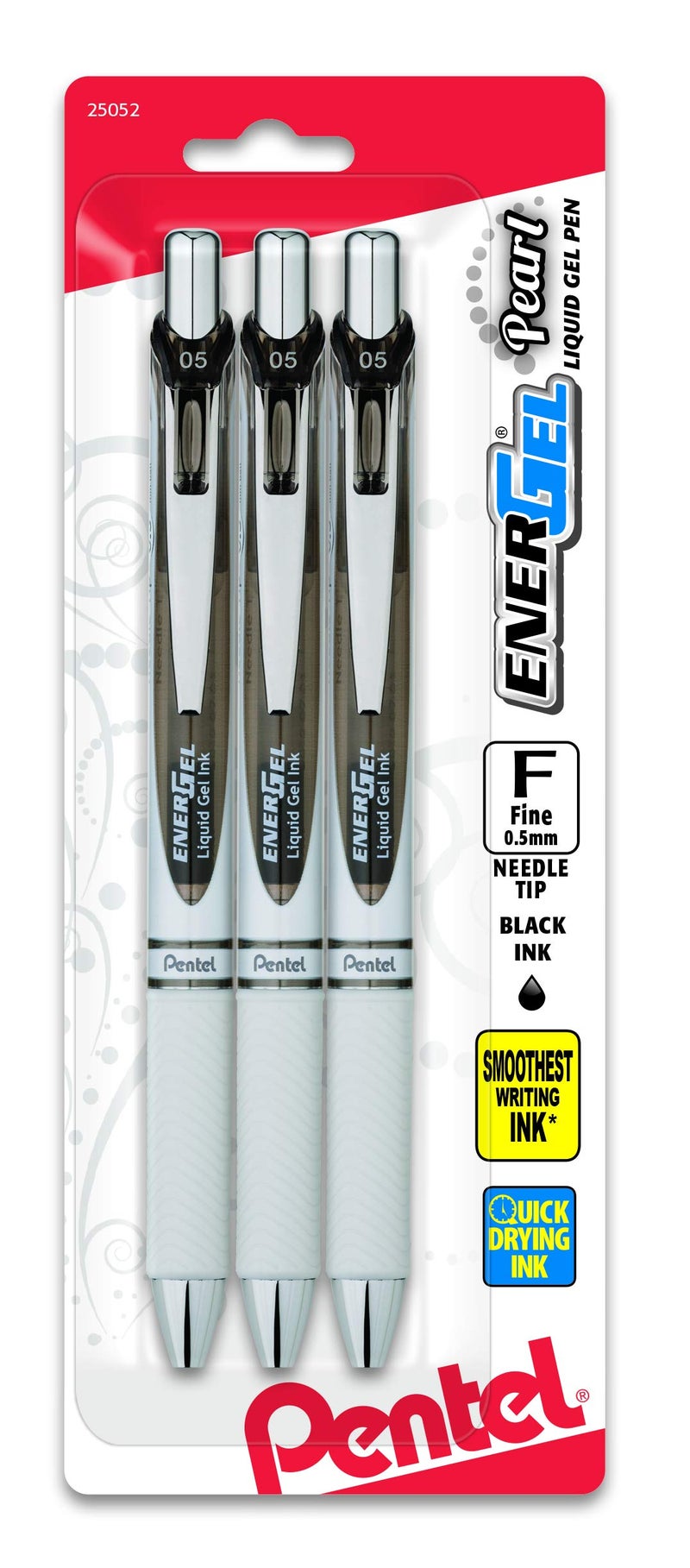 Pentel Gel Ink Pen, EnerGel Pearl RTX0.5mm, Fine Point, Needle Tip (BLN75WBP3A),Black - Image 1