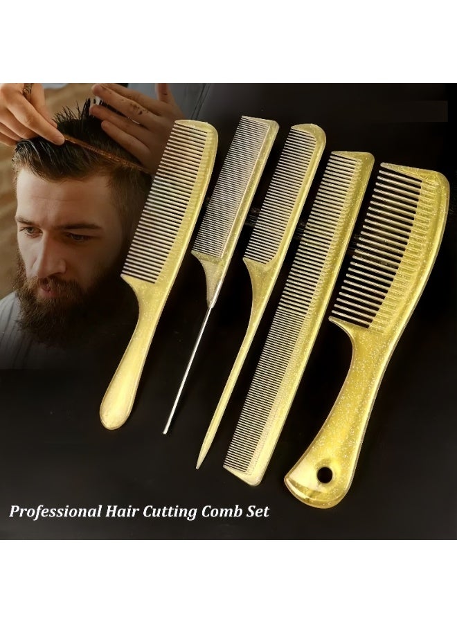 5-Piece Professional Salon Hair Combs Set, Anti-Static Heat-Resistant Hairdressing Brushes Set, Barber Hair Cutting Combs for All Hair Types & Styles, Unisex Gold Classic Combs Set (Gold) - Image 1