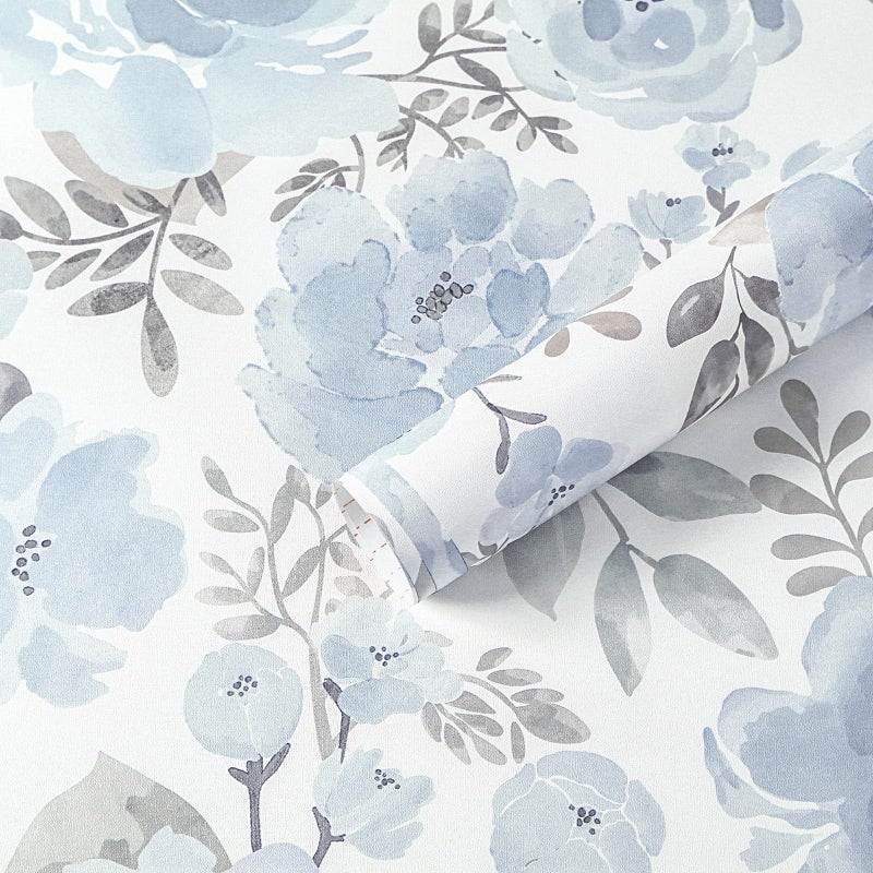 Micpolo Peel and Stick Wallpaper Floral Blue Wall Paper Boho Watercolor Waterproof Wallpaper for Bathroom Laundry Room Removable Self Adhesive Contact Paper Vinyl Roll Shelf 17.3inx78.7in - Image 1