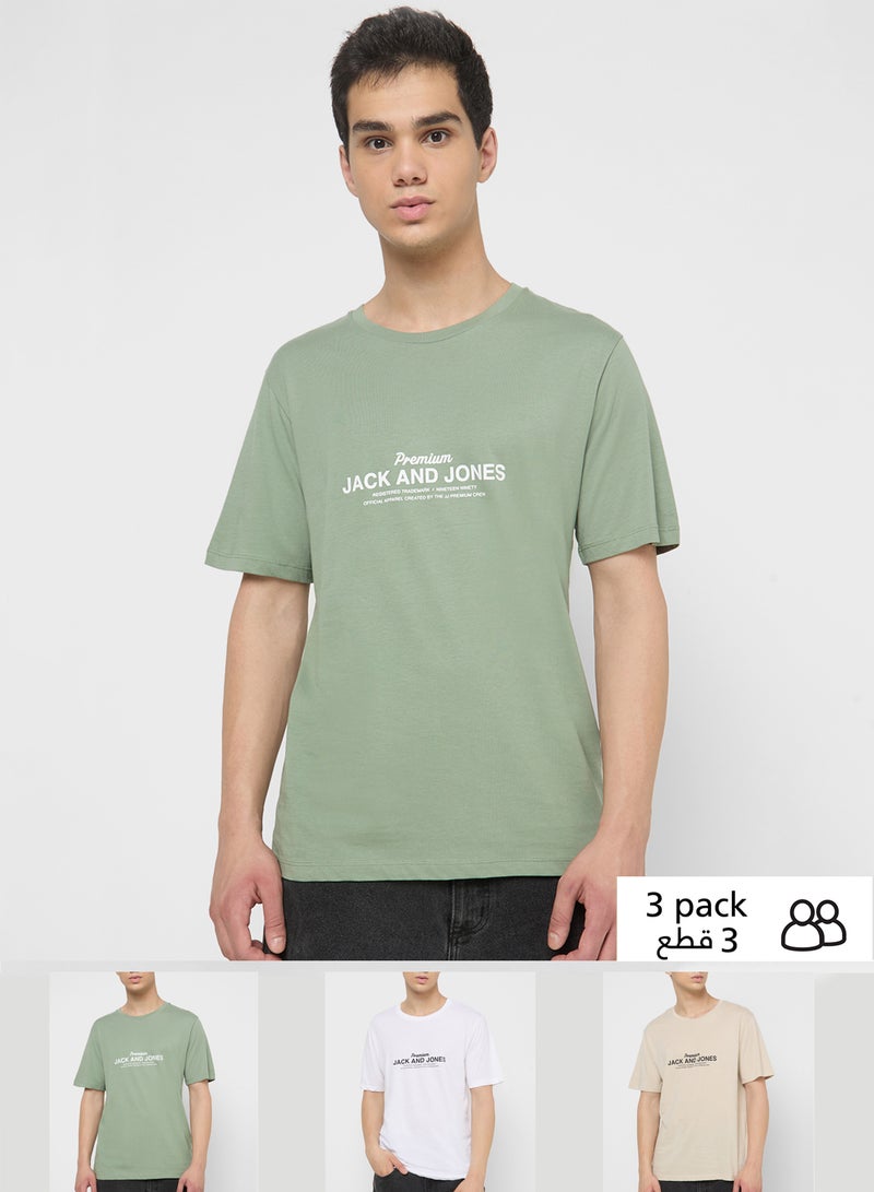 جاك اند جونز تيشيرتات Jprblaferris بشعار بياقة دائرية - عبوة من 3 قطع  - Image 1
