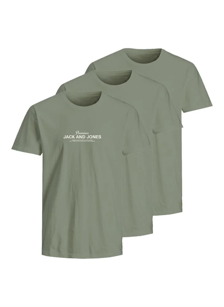 جاك اند جونز 3 Pack Jprblaferris Logo Crew Neck T-Shirt