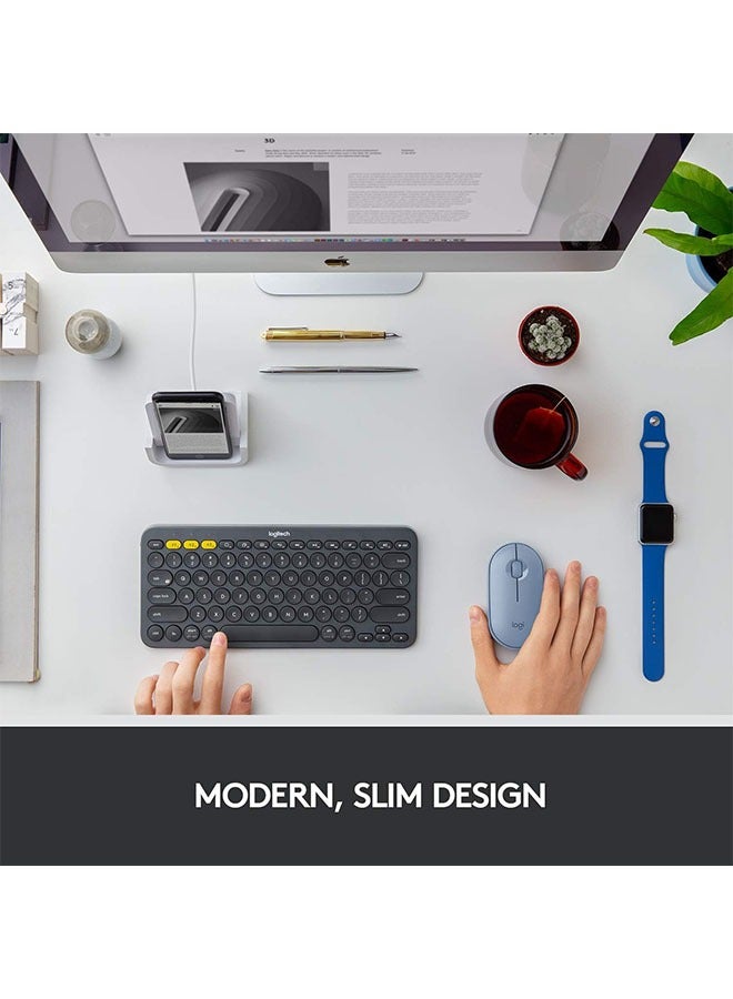 Wireless mouse with Bluetooth or USB - Silent, ultra-thin computer mouse for quiet clicks, for iPad, laptop, laptop, PC and Mac - blue-gray - Image 2