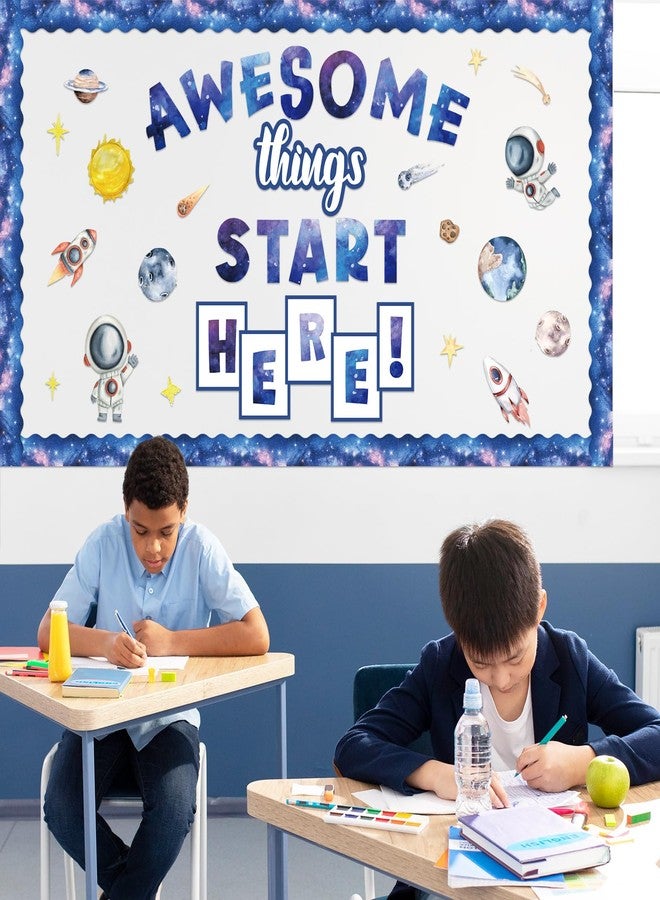 FYSUIMU 52 Pcs Outer Space Bulletin Board Decoration Set Awesome Things Start Here Cutouts Galaxy Inspirational Paper Cutting with Glue Points for Back to School Party Classroom Wall - Image 5