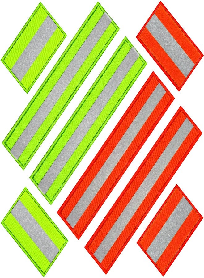 Juinte 8 Piece Reflective Safety Patch Set with Dual Sizes for Night Workers, Firefighters, Dog Tactical Undershirts, Compatible with Sportswear rain Jackets Police Rescue Gear(Green Orange) - Image 1