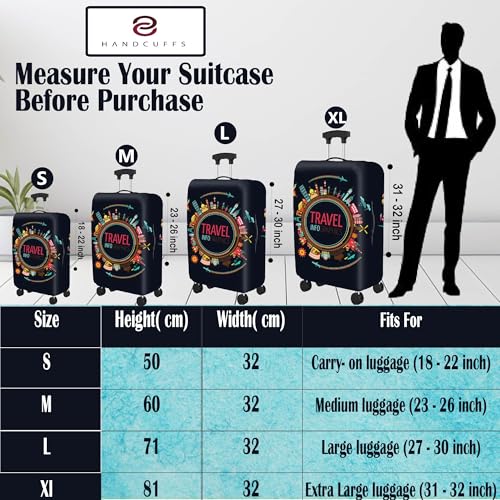 Handcuffs Luggage Cover Trolley Travel Covers, Washable Dust Proof Anti-Scratch Suitcase Protector (Black, S (18"-22")) - Image 3