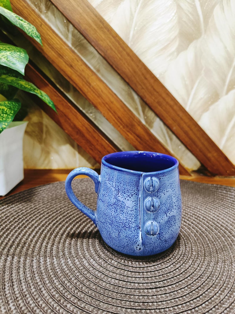 Caffeine Ceramic Handmade Blue Buttoned Tea Cup (Set of 4) - Image 4