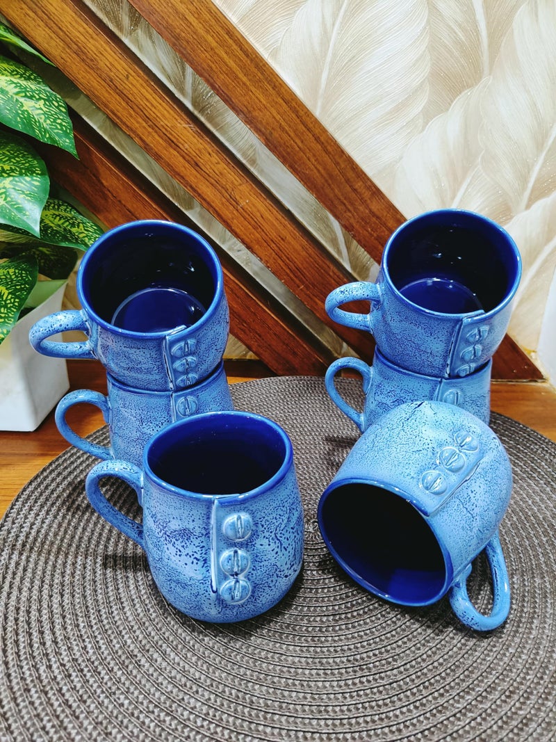 Caffeine Ceramic Handmade Blue Buttoned Tea Cup (Set of 4) - Image 3