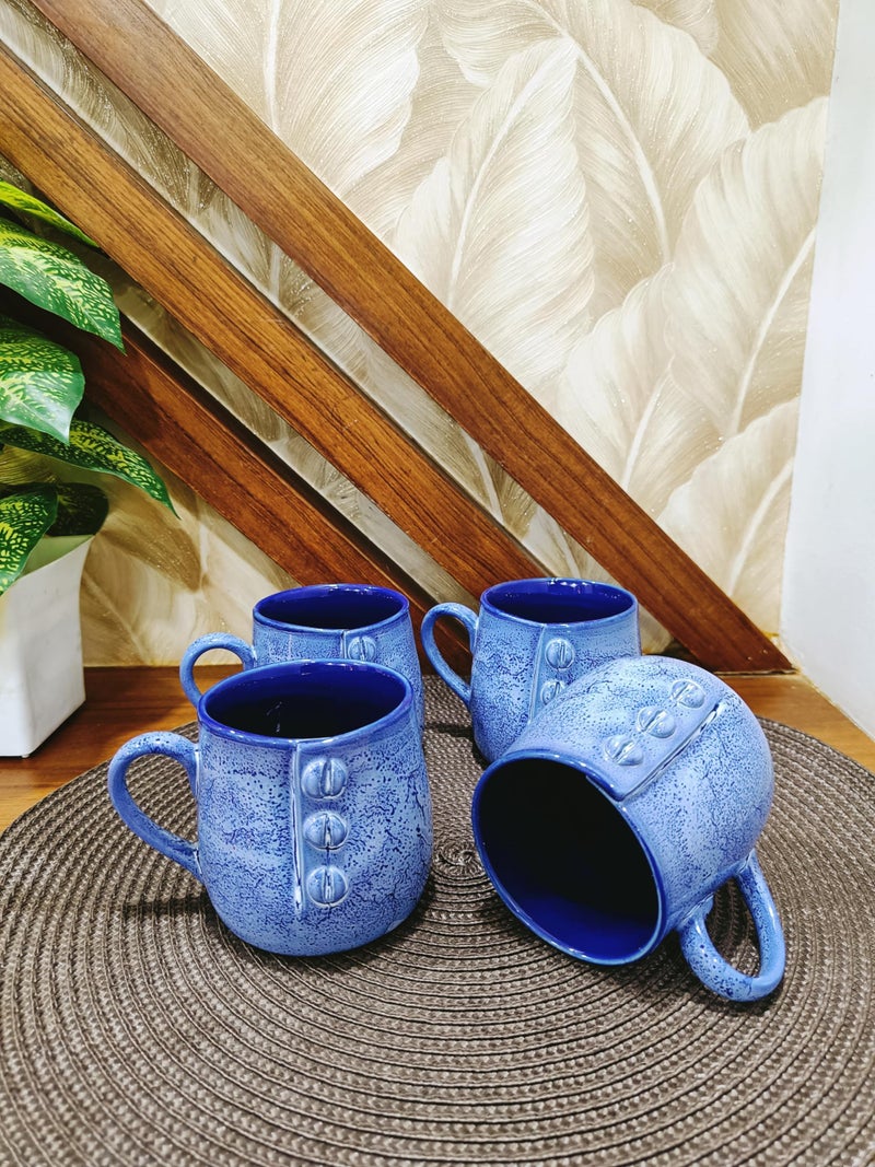 Caffeine Ceramic Handmade Blue Buttoned Tea Cup (Set of 4) - Image 2