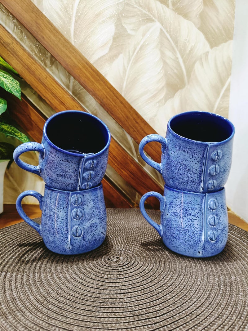 Caffeine Ceramic Handmade Blue Buttoned Tea Cup (Set of 4) - Image 1