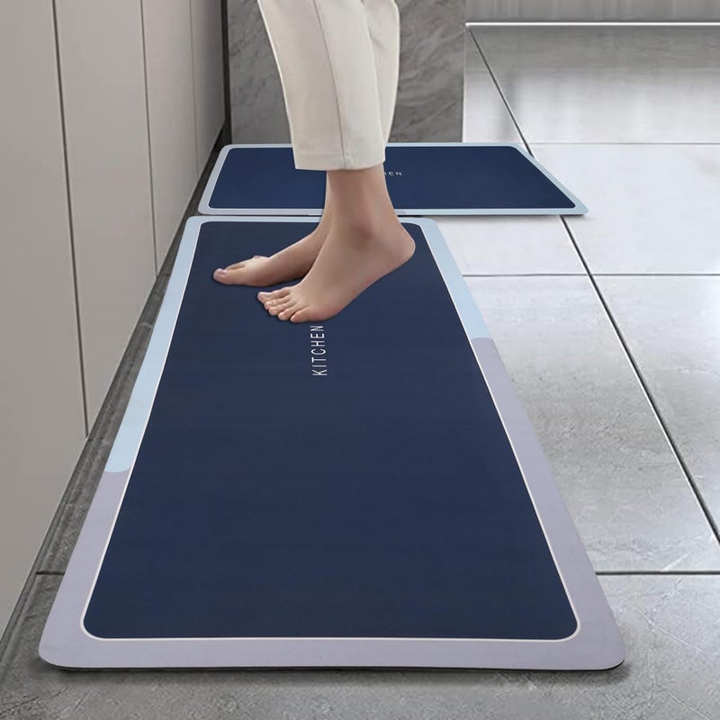 Home-Cloud Rubber Kitchen Mats for Floor Set of 2 Pcs | Non-Skid, Soft Absorbent Rugs for Kitchen, Laundry, and Hallway | 120x40cm, 40x60cm| 4mm Thickness (Kitchen_Navy) - Image 1