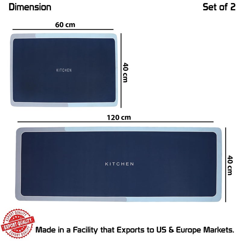 Home-Cloud Rubber Kitchen Mats for Floor Set of 2 Pcs | Non-Skid, Soft Absorbent Rugs for Kitchen, Laundry, and Hallway | 120x40cm, 40x60cm| 4mm Thickness (Kitchen_Navy) - Image 5