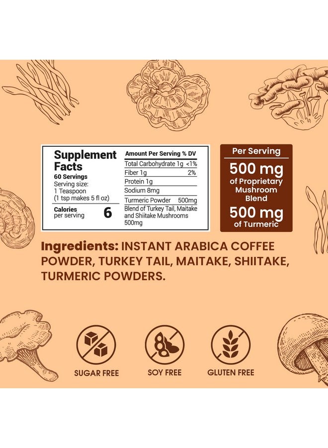 MAX FIT Skinny Instant Mushroom Coffee Organic (60 Servings) Mental Focus Plus Diet Support - Turkey Tail, Maitake, Shiitake & Turmeric, Mixed With Gourmet 100% Arabica Medium Roast Instant Coffee - Image 4
