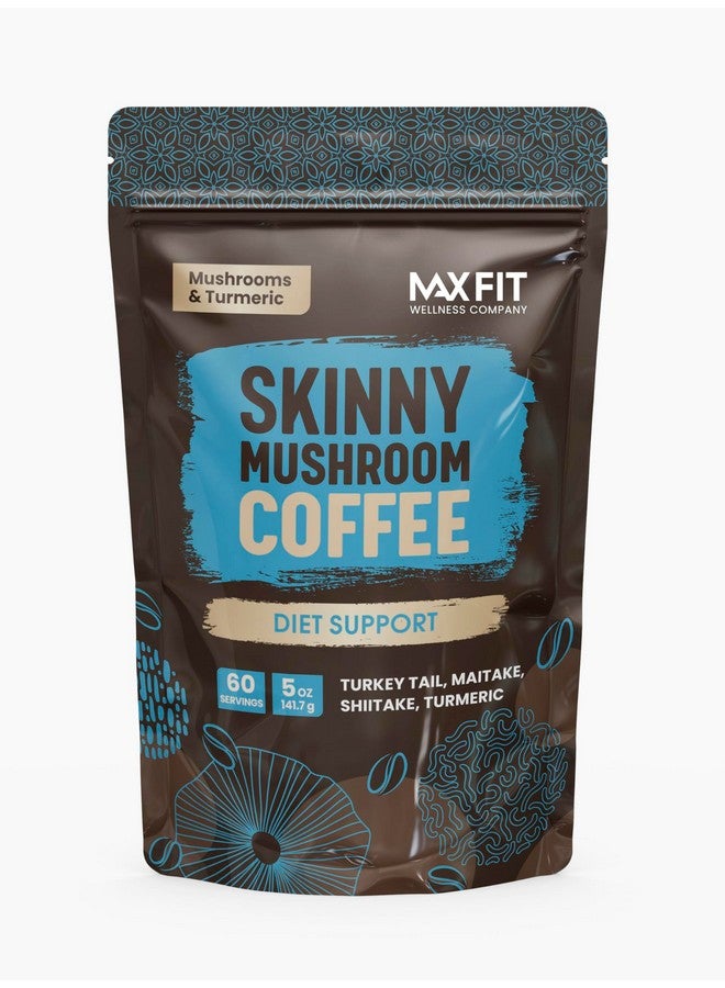 MAX FIT Skinny Instant Mushroom Coffee Organic (60 Servings) Mental Focus Plus Diet Support - Turkey Tail, Maitake, Shiitake & Turmeric, Mixed With Gourmet 100% Arabica Medium Roast Instant Coffee - Image 1