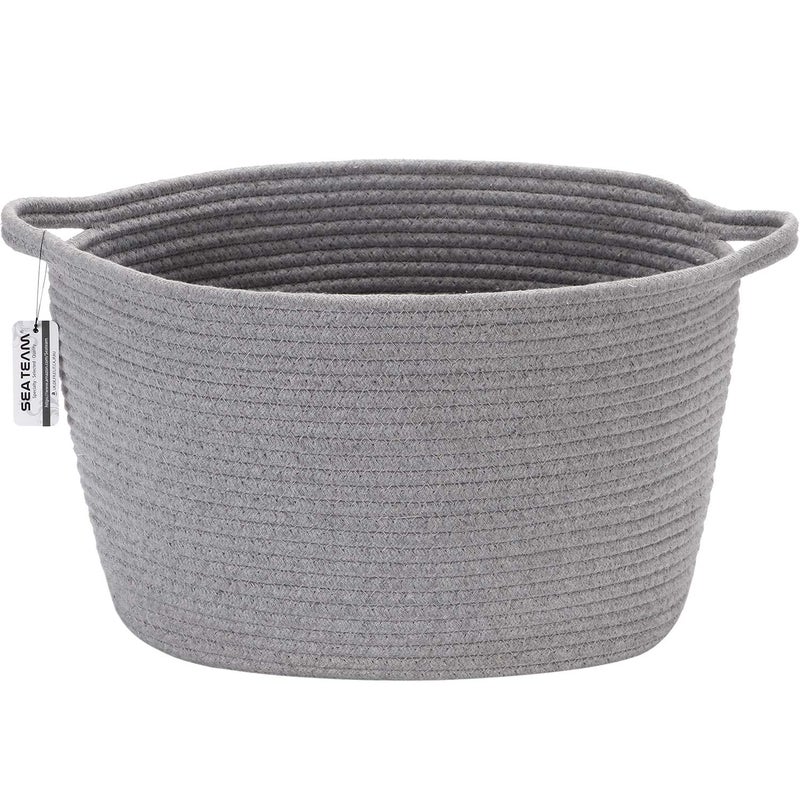 Sea Team Oval Cotton Rope Woven Storage Basket with Handles Diaper Caddy Nursery Nappies Organizer Baby Shower Basket for Kids Room 142 x 9 x 114 Inches Medium Size Grey