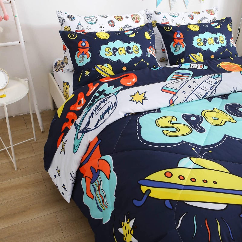 Yasida Yasida 7 Piece Kid Comforter Set  Queen Size Outer Space Bedding Set for Teen Boys  1 Comforter 1 Flat Sheet 1 Fitted Sheet 4 Pillowcases 