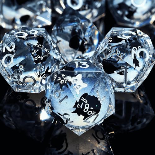 Froggod Liquid Core Cat DND Dice Set 7Pcs with Box Sharp Edge Cute Cat Style Resin Dungeons and Dragons Dice for DD Roleplaying Games RPG MTG Table Games D20 D12 D10 D8 D6 D4CatheadWhite - Image 5