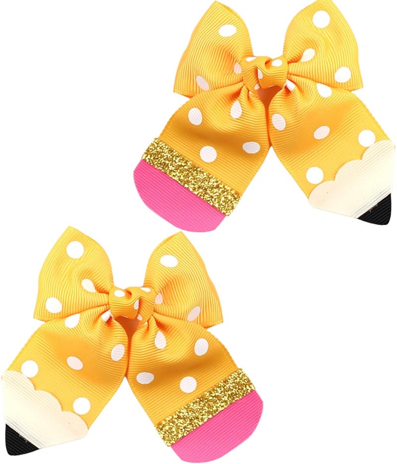 2Pcs Back To School Hair Bows Yellow Pencil Hair Clips Grosgrain Ribbon Bow Hair Accessories First Day of School for Girls Toddler Kids Kindergarten 1st 2nd 3rd 4th 5th Grade