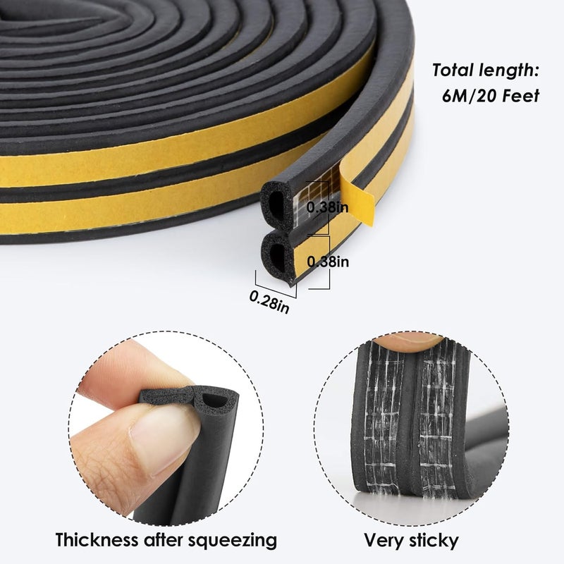 Apidian D Shape Self-Adhesive EPDM Sealing Strip Rubber Window Sealing Strips Door Sealing Strip Home Door Sound proofing Self-Adhesive Gap Sealing Tape (Black) - Image 2