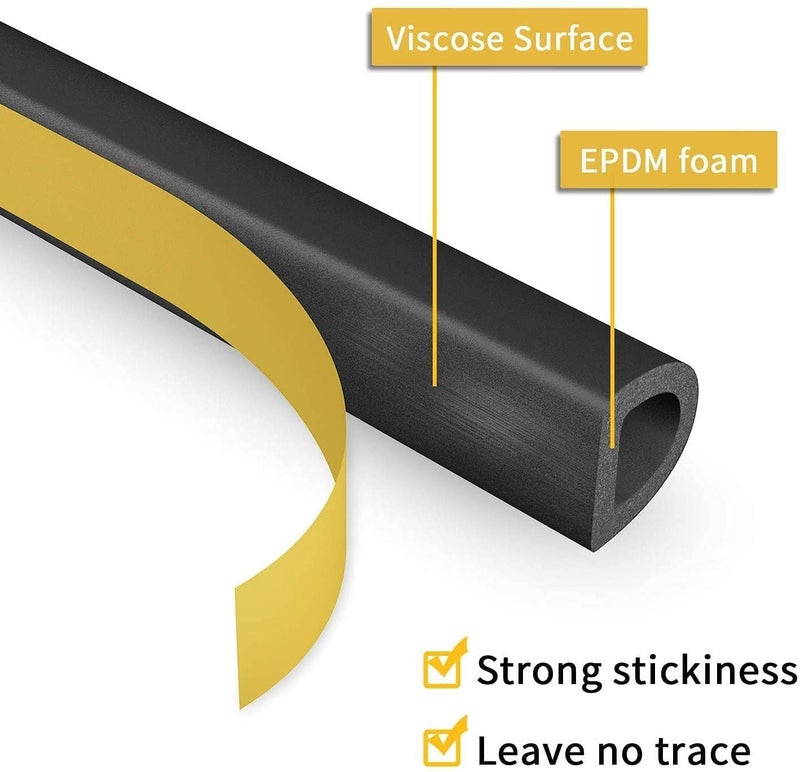 Apidian D Shape Self-Adhesive EPDM Sealing Strip Rubber Window Sealing Strips Door Sealing Strip Home Door Sound proofing Self-Adhesive Gap Sealing Tape (Black) - Image 4