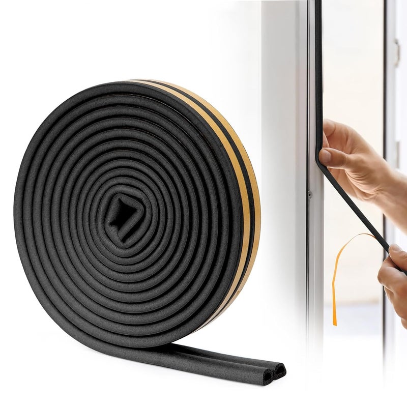 Apidian D Shape Self-Adhesive EPDM Sealing Strip Rubber Window Sealing Strips Door Sealing Strip Home Door Sound proofing Self-Adhesive Gap Sealing Tape (Black) - Image 1