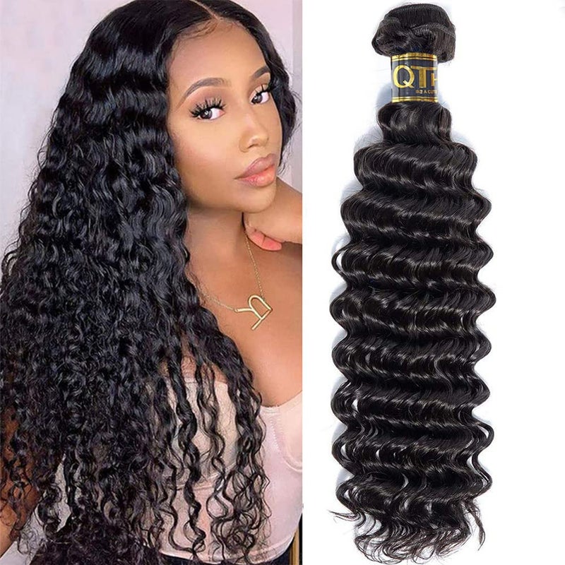 QTHAIR QTHAIR 16A Brazilian Virgin Hair Deep Wave Human Hair Bundles 100 Unprocessed Deep Curly Human Hair Weave Natural Color12 Inch Brazilian Bundle 