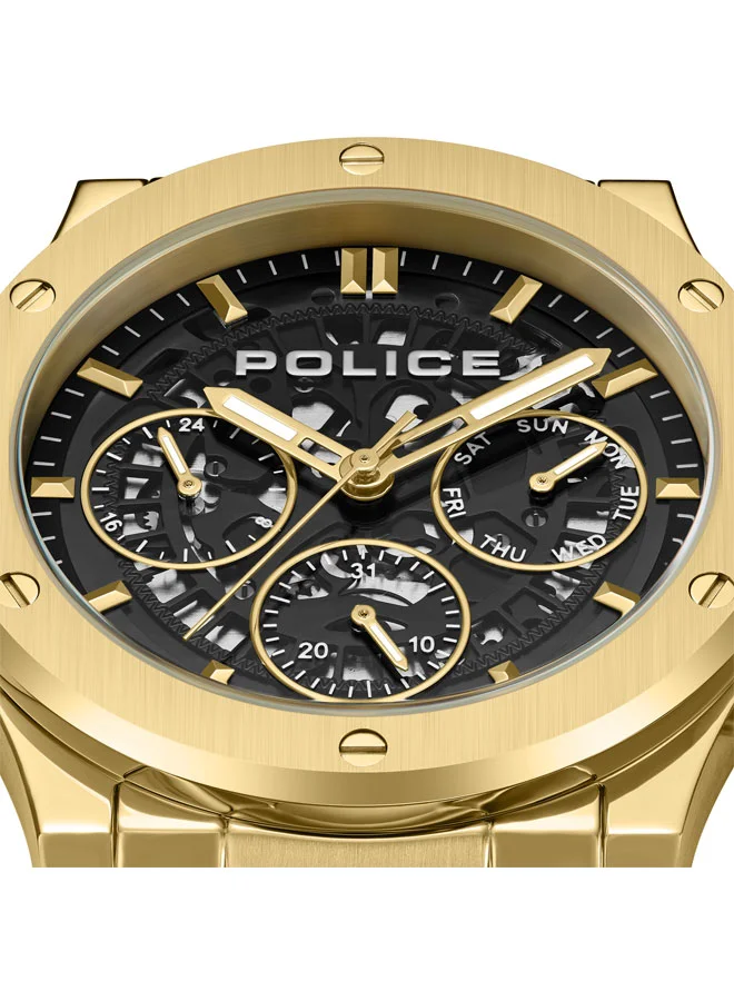 POLICE Men's Knotty Men's 42mm Multi-Function Watch with Ion-Plated Gold Top Ring & Stainless Steel Bracelet