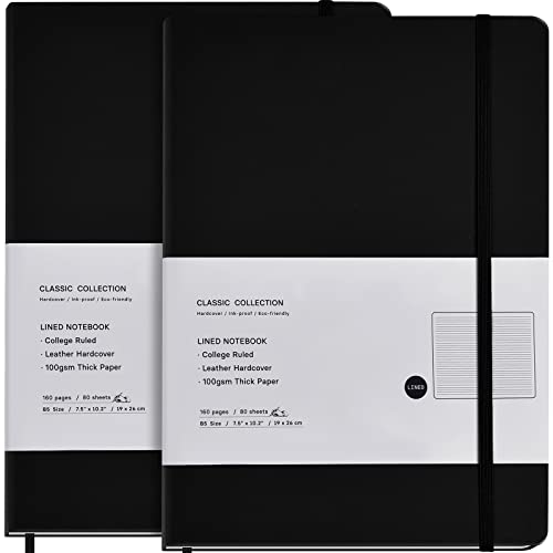 Coopay 2 Pack B5 Journal Notebooks Classic College Ruled Notebooks Hardcover Lined Journals for Office Home School Business Writing Note Taking, 10.2 x 7.5 inch, 100GSM Thick Paper, 160 Pages (Black) - Image 1