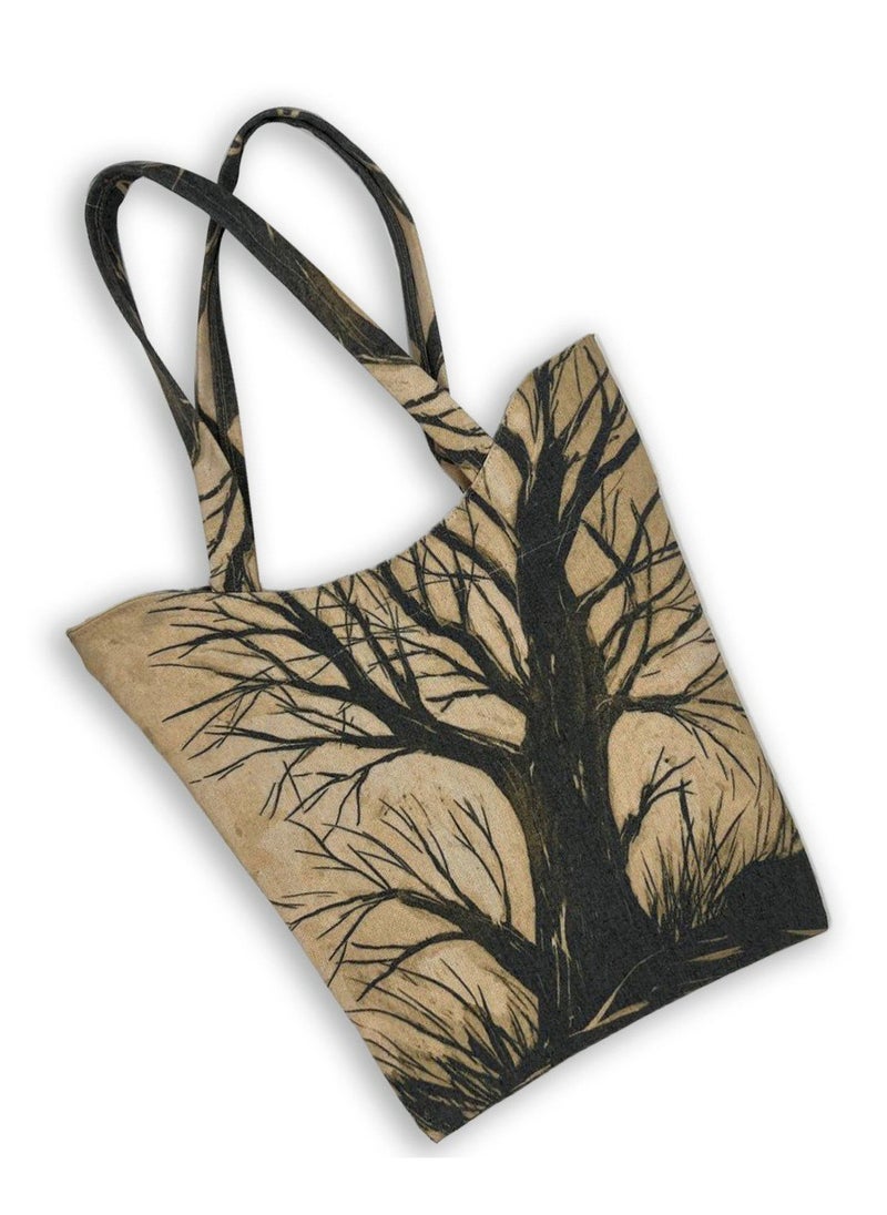 Gharibo Bags - Barren tree casual printed linen tote bag W230002C - Image 1